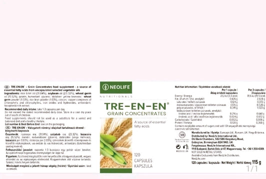 NeoLife Tre-en-en Food Supplement – 120 Capsules – Natural Wholegrain Lipids