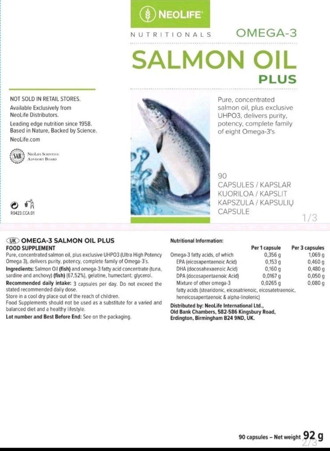 Neolife Omega-3 Salmon Oil Plus, Fish Oil Food supplement Astera Health & Beauty UK